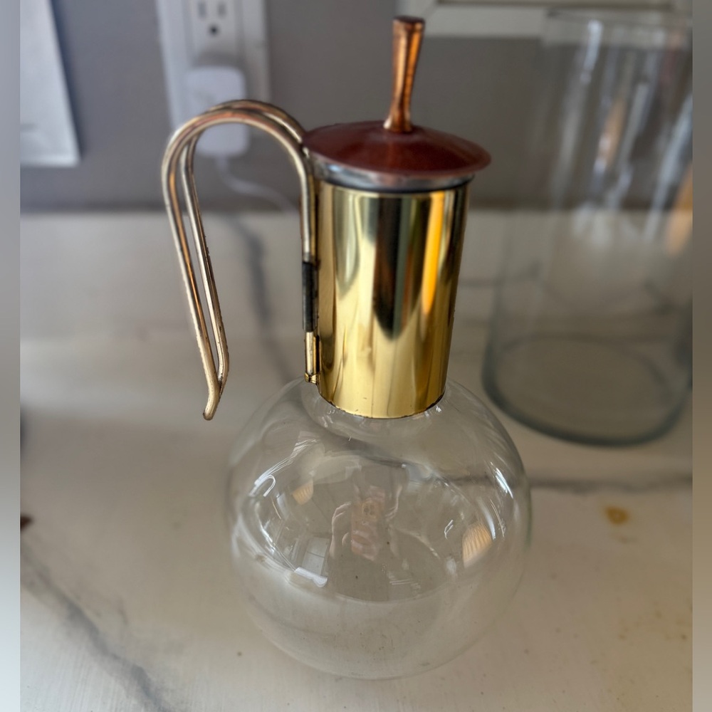 Vintage Mcm glass gold art deco decanter tea pot Coffee Hot Or Cold Pitcher jug
